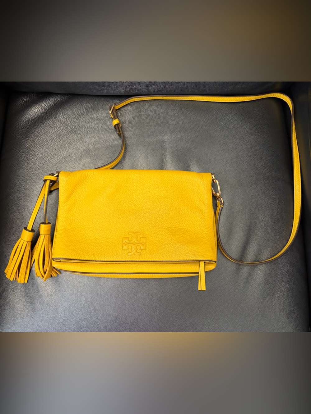 Tory Burch Mustard Yellow Leather Crossbody with Tassels